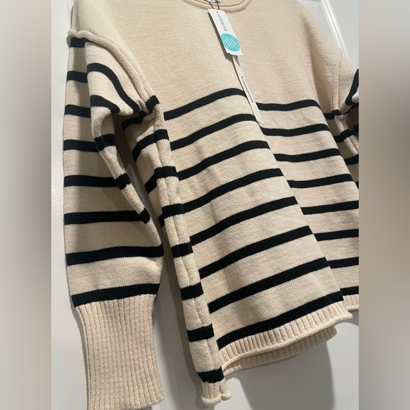 Vigoss Women's Striped Crew Neck Sweater in Cream and Black - Picture 2 of 4